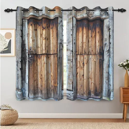 Miniatura 95 de Cortinas rústicas para ventana de puerta de granero, puerta de madera gris, puerta de garaje, tratamiento de ventana para sala de estar, dormitorio