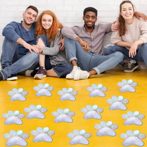 Miniatura 9 de ReliThick 30 Piezas Calcomanías de Suelo con Huellas de Patas 7.5" Huellas de Patas Grandes Adhesivo de Pared Autoadhesivo Calcomanía de Suelo