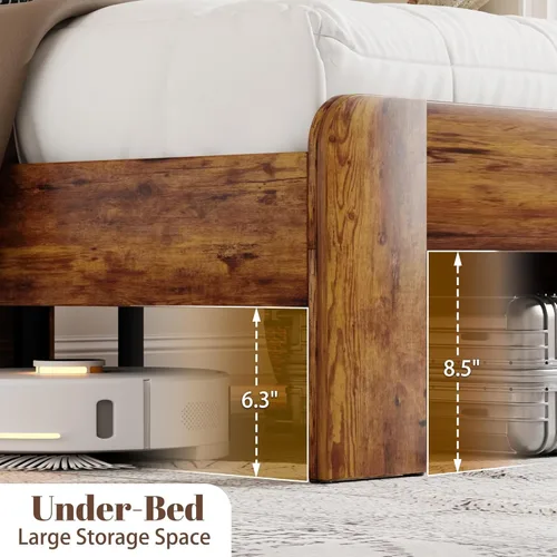 Miniatura 8 de Base de cama tamaño matrimonial con cabecera de almacenamiento, base de cama de plataforma con estación de carga y luces LED, listones de madera