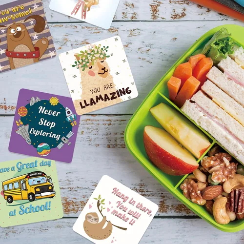 Miniatura 4 de Shemira Paquete de 100 notas para lonchera para niños, tarjetas de afirmación inspiradoras para niñas y niños, tarjetas motivacionales para niños