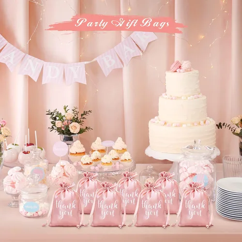 Miniatura 6 de Roowest 100 bolsas de regalo de satén con cordón de agradecimiento para joyas, bolsas de dulces para boda, despedida de soltera, baby shower, bolsa