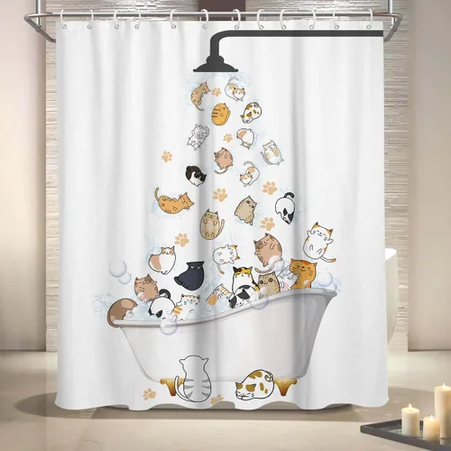 Miniatura 4 de Coxila Divertida cortina de ducha de gatos para niños, linda y divertida caricatura, Kawaii con estampado de patas de animales, colorida, divertida