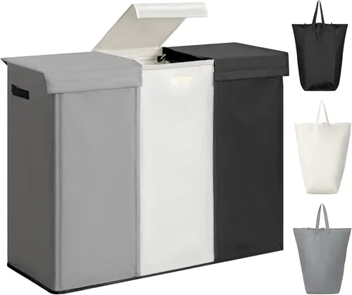 Miniatura 8 de WOWLIVE Cesta Doble de Lavandería con Tapa y Bolsas de Lavandería Extraíbles, Cesta Grande de Lavandería de 154L, Cesta Plegable para Ropa Sucia