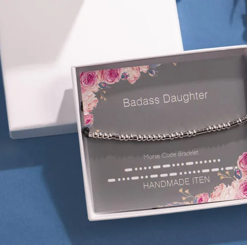 Miniatura 3 de ASELFAD - Pulseras para mujer con código morse, cuentas de plata de ley en un cordón, regalo de joyería divertida para amistades, regalo para su