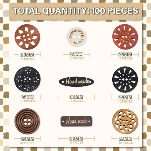 Miniatura 3 de Mandala Crafts Botones grandes de madera para manualidades, 100 botones de costura de madera natural tallada surtidos a granel para ropa, suéteres