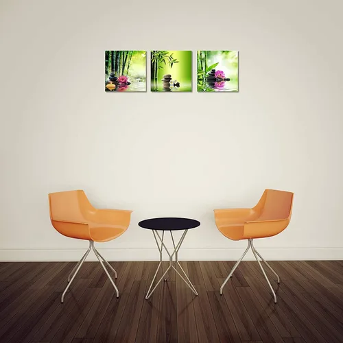 Miniatura 4 de TutuBeer 3 Paneles Arte Zen Decoración Spa Verde Bambú Decoración Rosa Aguas y Frangipani Imágenes Pintura Zen en Lienzo Impresiones Arte Bambú