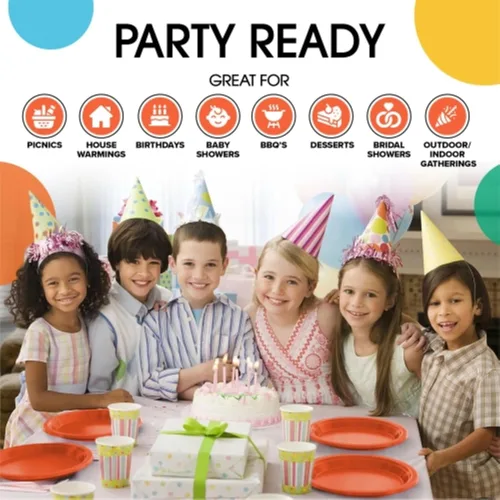 Miniatura 7 de Exquisite Party Solids - Platos de plástico naranja para suministros de fiesta, platos desechables de 9 pulgadas, resistentes, 50 piezas, juego