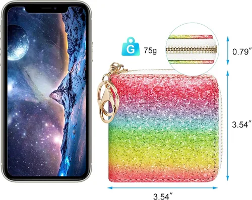 Miniatura 39 de GEEAD - Monedero pequeño con purpurina para mujer o niña, con anillo para llavero