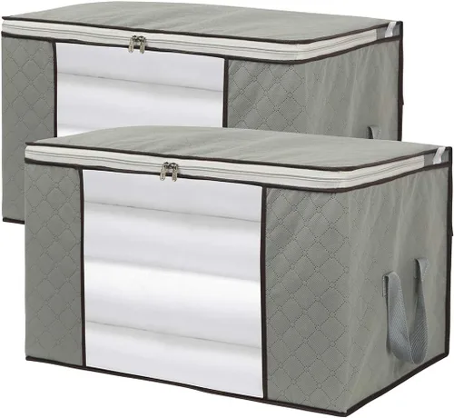 Miniatura 11 de Szxc Paquete de 2 bolsas de almacenamiento plegables grandes, horizontales + erectas para edredón, manta, ropa, almohada, ventana transparente