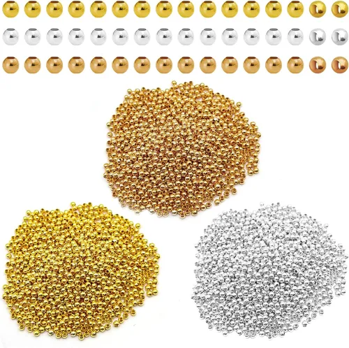 Miniatura 8 de 150 cuentas espaciadoras de metal para fabricación de joyas de 0.394 pulgadas, cuentas redondas chapadas en metal, cuentas pequeñas espaciadoras