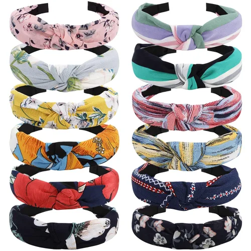 Miniatura 14 de VELSCRUN Diademas anudadas para mujer, 12 unidades, diadema ancha, estilo bohemio, turbante, banda elástica para el cabello, accesorios