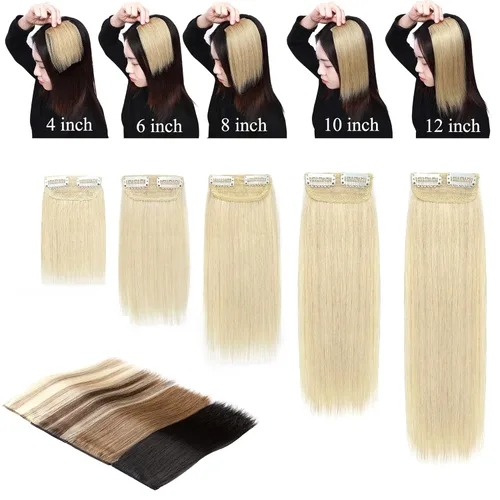 Miniatura 6 de SEGO 2 extensiones de cabello corto con clip de 4 pulgadas, 0.56 oz, 100% cabello humano para mujeres con cabello adelgazante que añade volumen