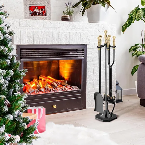 Miniatura 2 de Juego de 5 herramientas para chimenea de 31 pulgadas, herramientas de hierro forjado con mango ergonómico, juego de accesorios para chimenea incluye
