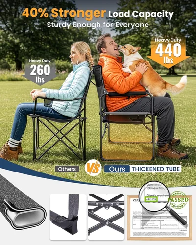 Miniatura 4 de KingCamp Silla de directores de campamento de gran tamaño para grandes y altos, sillas plegables resistentes de 440 libras con mesa auxiliar, sillas