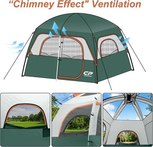 Miniatura 8 de CAMPROS CP Upgraded 6/8 Person Camping Tents, Waterproof Windproof Family Tent with Larger Mesh Windows & Door, Double Layer, Easy Set Up, Verde