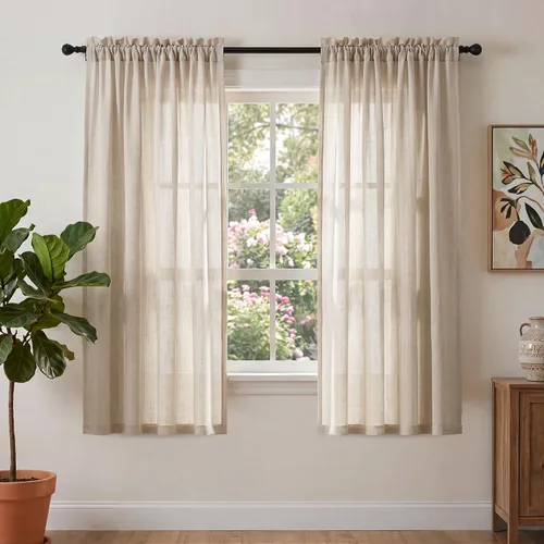 PrinceDeco - Cortinas de lino de 63 pulgadas de largo para sala de estar, gruesas, de arpillera, con bolsillo para barra, cortinas para ventanas con