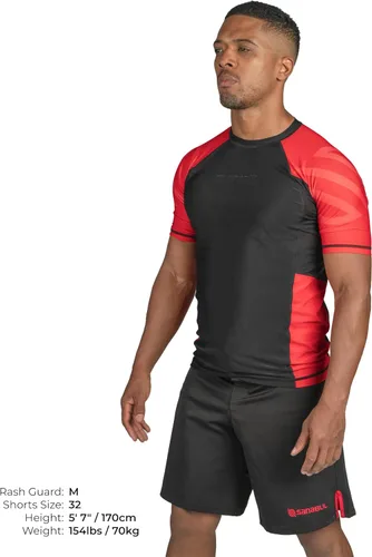 Miniatura 6 de Sanabul Esencial manga corta Rash Guard MMA BJJ Wrestling Grappling Jiu Jitsu Rojo