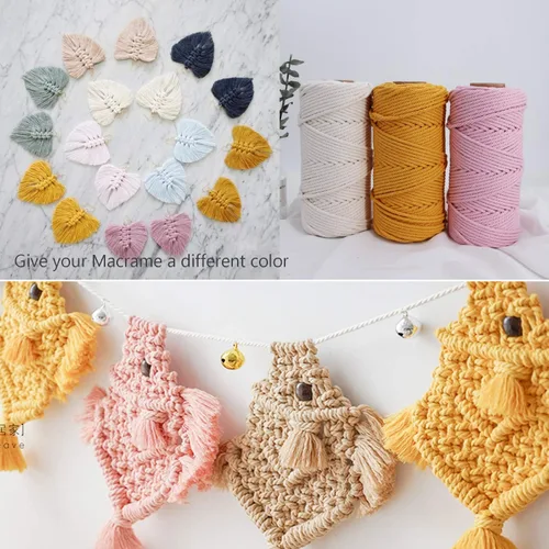 Miniatura 5 de Cordón de macramé de 1/64 pulgadas (0.157 in) de color rosa claro, hilo de algodón natural para tejer a mano a mano, 4 hebras para colgar
