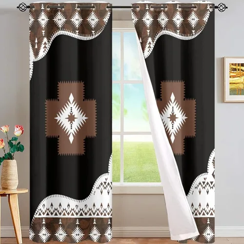 Miniatura 57 de Dreaweet African Tribal Blackout Curtains 63 Inch Long 2 Panels Set Bohemian Ethnic Geometric Grommet Top Thermal Insulated Curtains for Living Room
