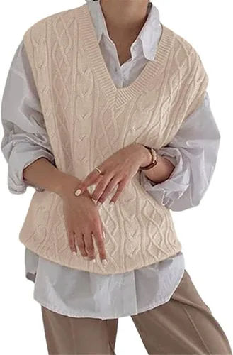 Miniatura 2 de Women's V Neck Sweater Vest Oversized Sleeveless Loose Knit Tops Cable Sleeveless Sweater