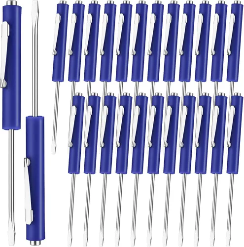 Miniatura 24 de Honoson 10 Piezas de Destornillador de Bolsillo Mini con Puntas y Clips de Bolsillo Magnéticos, Ranurados, Pequeños con Hoja de Cuchilla Única