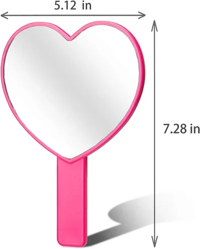 Miniatura 2 de Espejo de mano de maquillaje en forma de corazón, espejo de mano de viaje, espejo cosmético personal portátil con mango (rojo rosa)