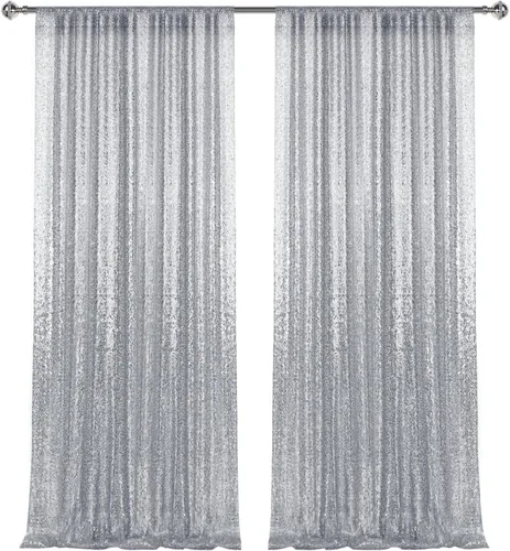 Miniatura 78 de 2 paneles de cortinas de fondo de lentejuelas verdes de 8 pies, cortinas de fondo de fotografía con purpurina para decoración de Navidad, boda