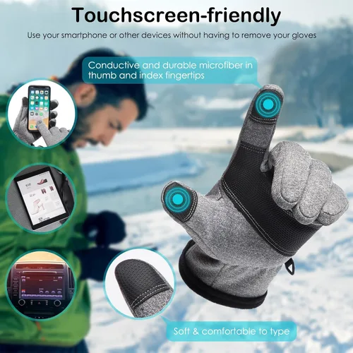 Miniatura 4 de Guantes de invierno cálidos, aptos para pantalla táctil, para clima frío, guantes de conducción, resistentes al viento, antideslizantes, guantes