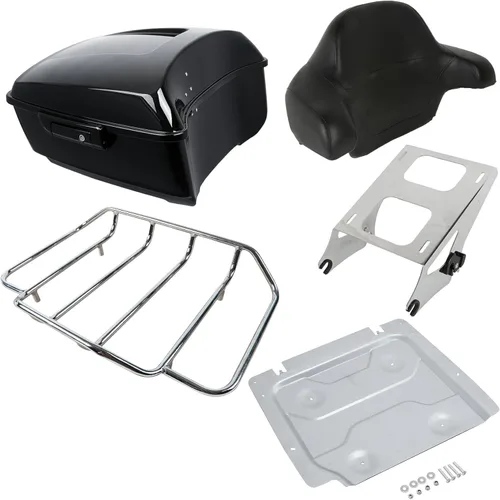 Miniatura 30 de XMT-MOTO King Tour Trunk + almohadilla de respaldo envolvente+estante de montaje negro+accesorios de acoplamiento para Harley Touring Road King Road