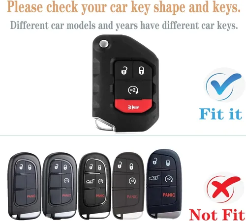 Miniatura 2 de Kirsnda Funda para llavero Jeep, funda con llavero, TPU suave que protege la carcasa de la llave del automóvil, compatible con Wrangler JL JLU Negro