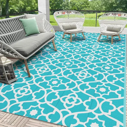 Miniatura 36 de HEBE Alfombra de Exterior Impermeable 6x9, Alfombra de Paja de Plástico Alfombra de Camping, Alfombras de Patio Exterior Reversibles Tapete para RV