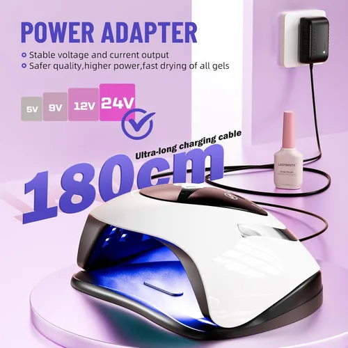 Miniatura 2 de LadyMisty Lámpara de uñas LED UV de 268 W, luz UV mejorada 2026 para uñas de gel con 57 cuentas, secadora de uñas con 4 ajustes de temporizador