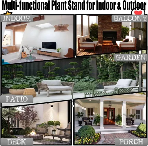Miniatura 5 de Juego de 1 soporte para plantas para interiores y exteriores de 15 pulgadas de alto, diseño retro, con revestimiento de metal redondo a prueba