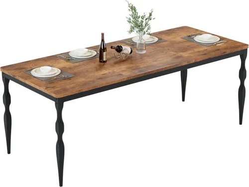 Miniatura 8 de IDEALHOUSE Mesa de comedor de granja rectangular de 78 pulgadas para 6-8 personas, mesa de cocina de madera con patas resistentes, mesa de cocina