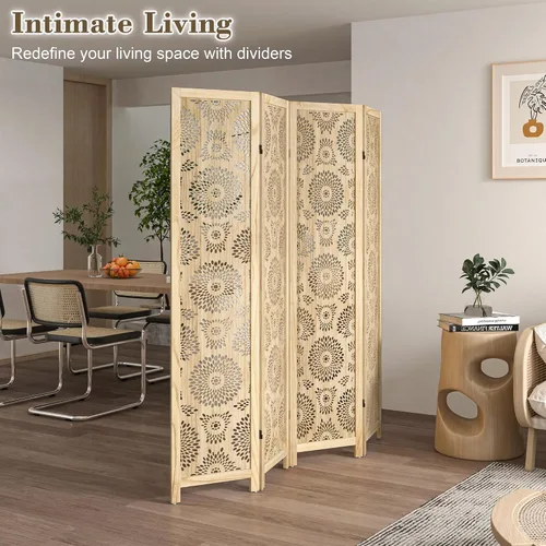 Miniatura 2 de WelFurGeer Divisor de habitación de madera hecho a mano, pantalla de privacidad plegable de 4 paneles con paneles ajustables de 360°, divisores