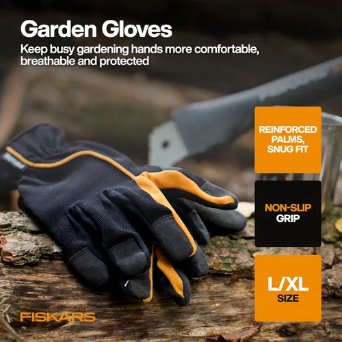 Miniatura 7 de Fiskars Juego de herramientas de jardín de verduras con tijeras de verduras, sembrador de semillas, paleta, cultivador, desbrozadora y guantes