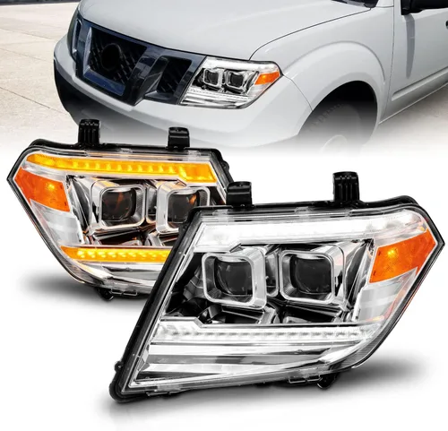 Miniatura 8 de AmeriLite para camioneta pickup Nissan Frontier 2009-2020 Juego de faros delanteros de proyector negro con tubo LED DRL y señal secuencial