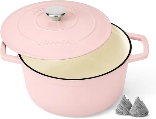 Ciwete Horno holandés de hierro fundido esmaltado, olla de 4.4 cuartos de galón con tapa y agarraderas, utensilios de cocina resistentes para
