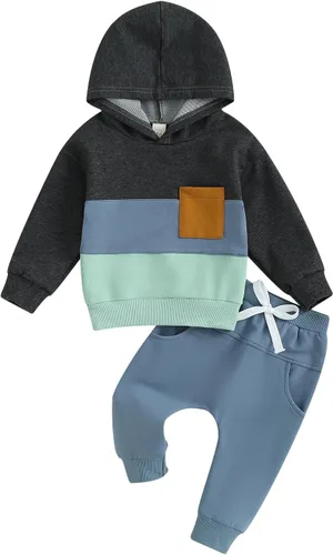 Miniatura 304 de Conjunto de ropa de otoño e invierno para bebé y niño, sudadera larga con capucha y pantalones para niños pequeños, 6, 12, 18, 24 meses, 2T