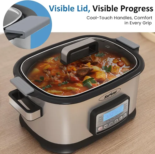 Miniatura 8 de Multicocina 11 en 1, horno asador de olla lenta de 6.5 cuartos de galón, olla multifuncional programable digital con temporizador, control