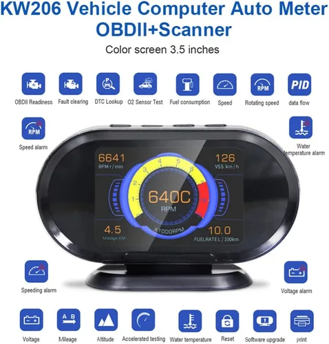 Miniatura 2 de Lector de código de escáner OBD2 2 en 1 y pantalla frontal HUD automática compatible con los 10 modos de prueba OBDII en todos los vehículos