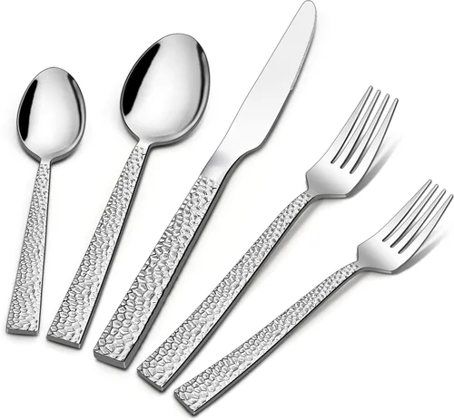 Miniatura 8 de LIANYU Juego de cubiertos de 20 piezas para 4, cubiertos de acero inoxidable con borde festoneado, incluye cuchara tenedor y cuchillo, apto
