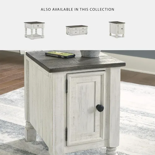 Miniatura 6 de Signature Design by Ashley Havalance - Mesa auxiliar de silla casual, puerto de carga USB doble, estante fijo, madera de pino, 16 pulgadas de ancho