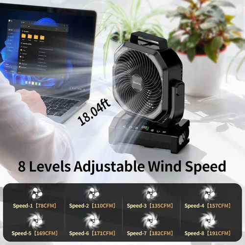 Miniatura 2 de Ventilador de camping Socool con luz, ventilador con batería recargable de 20,000 mAh con control remoto, 112 horas y 8 velocidades, pantalla