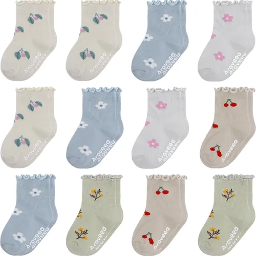 Miniatura 16 de Calcetines antideslizantes con agarre para tobillos, paquete de 12 unidades para niños pequeños, niños y niñas, lindos calcetines de algodón