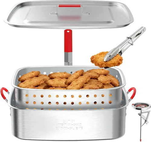 Miniatura 9 de Freidora de pescado de propano de 10 cuartos de galón con tapa, quemador de propano de 55,000 BTU, olla para exteriores con cestas, tapa, termómetro