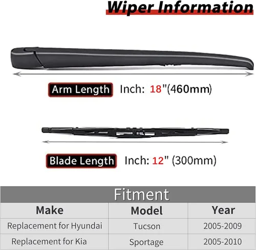 Miniatura 2 de OTUAYAUTO Repuesto para Hyundai Tucson 2005-2009, Kia Sportage 2005-2010 Juego de Brazo y Escobilla del Limpiaparabrisas Trasero - Fábrica OEM