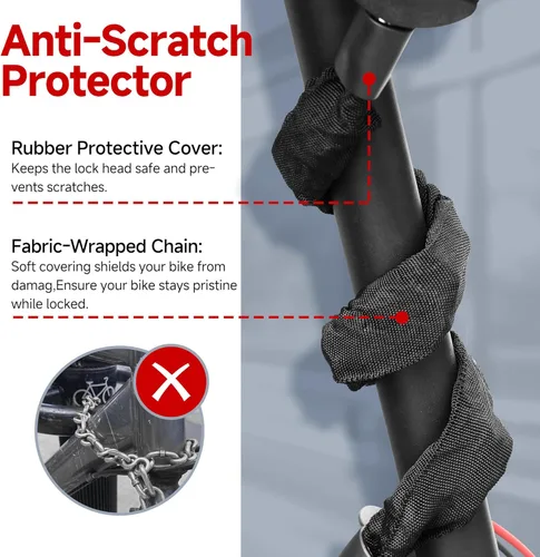 Miniatura 5 de Candado Pesado para Patinete - Candado de Cadena Antirrobo de 8mm con 3 Llaves, Candado de Seguridad Resistente a la Intemperie de 94cm