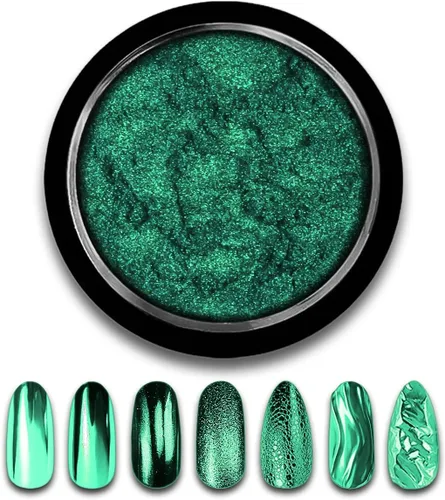 Miniatura 12 de Polvo de uñas cromado verde navideño, efecto espejo, polvo metálico, holográfico, brillantina, decoración de manicura, pigmento reflectante