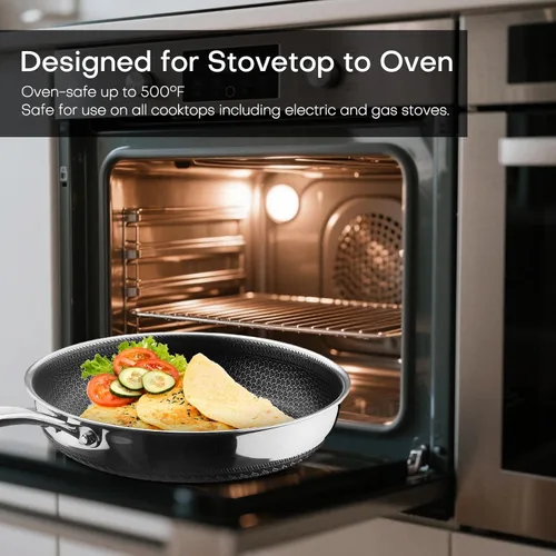 Miniatura 6 de Lazycorner - Sartén antiadherente con tapa, ollas de cocina de acero inoxidable de 12 pulgadas, sin tóxicos, compatible con inducción, libre